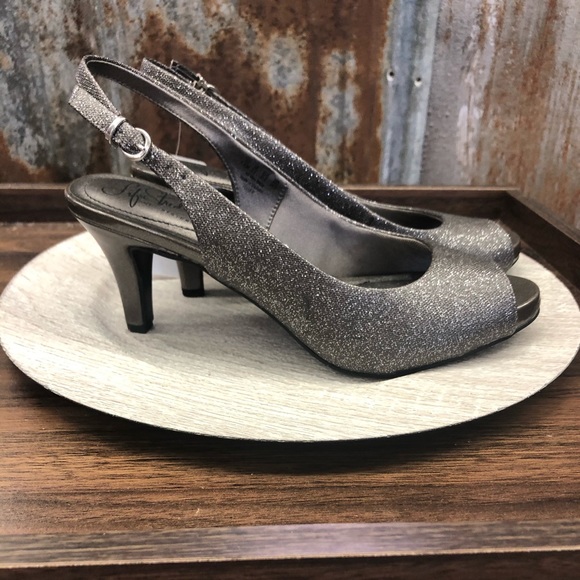 LifeStride Grey Glitter Slingback Heels - Picture 2 of 4